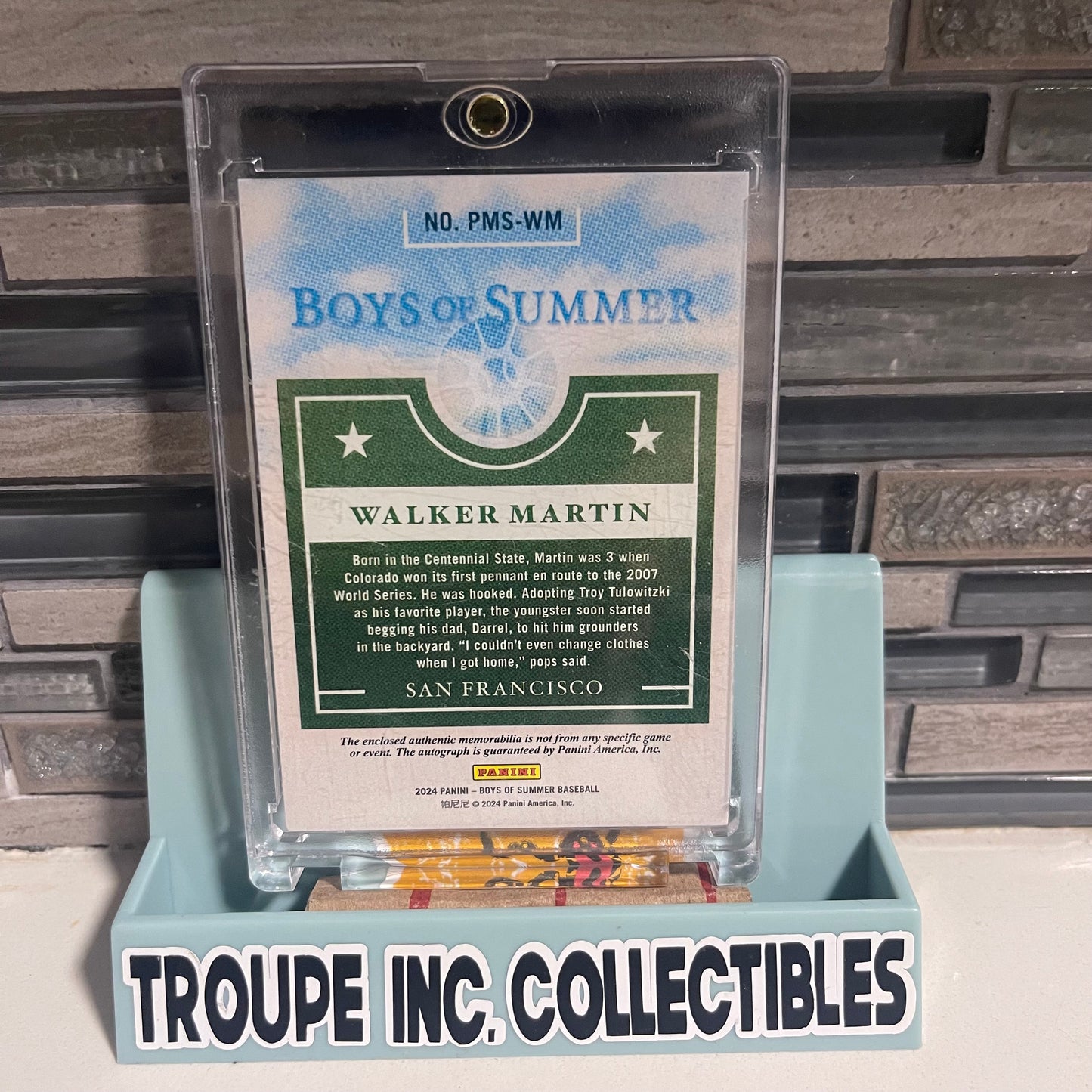 2024 Panini Boys of Summer – Walker Martin Patch Autograph (San Francisco)